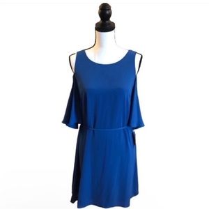 Chelsea28 Blue Cold Shoulder Tie Waist Mini Dress Evening Cocktail Party Small